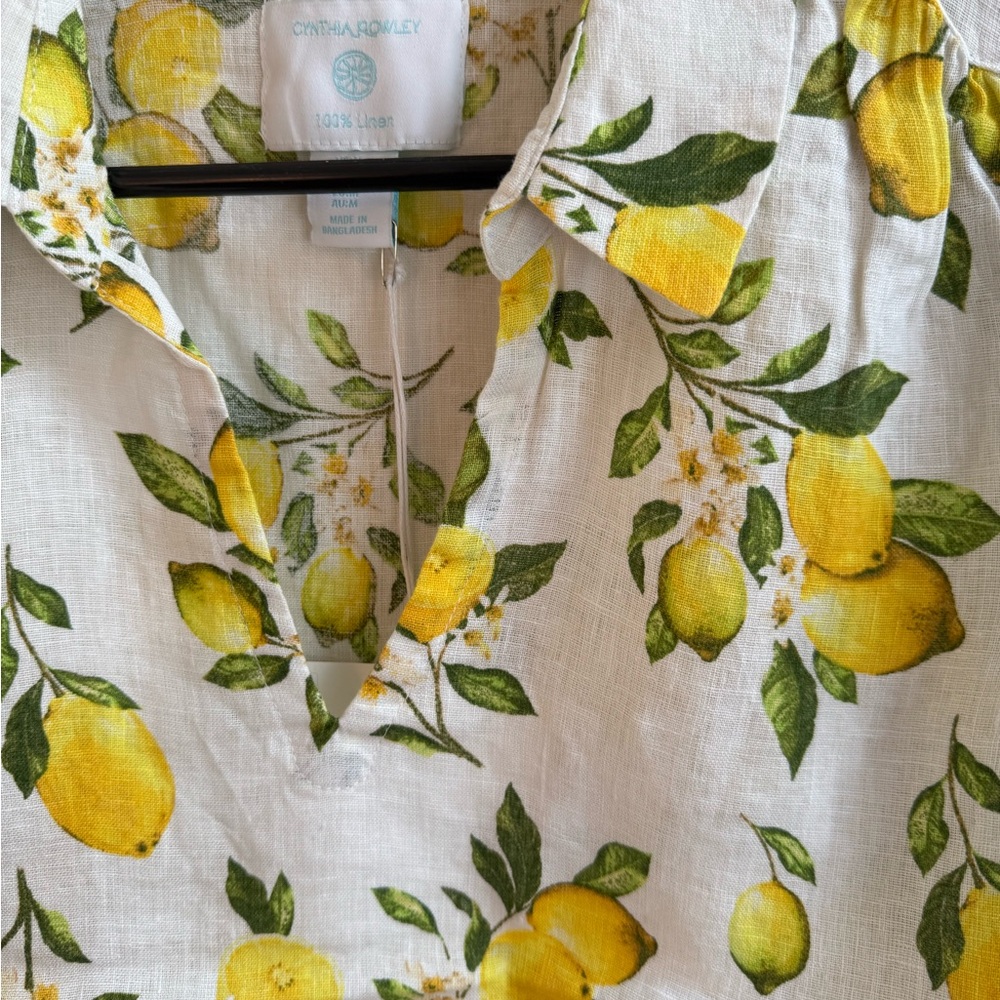 Cynthia Rowley 100% Linen Lemon Print Blouse - Picture 7 of 9